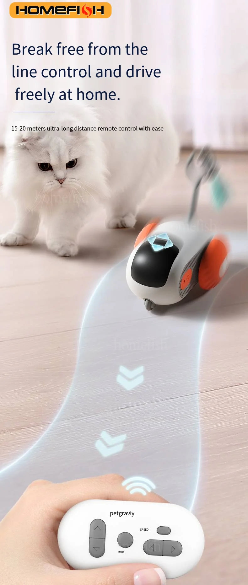Smart Cat Car 2 Modes Automatic Moving Remote Controlled Car for Cats Dogs Interactive Playing Kitten Training Pet Supplies
